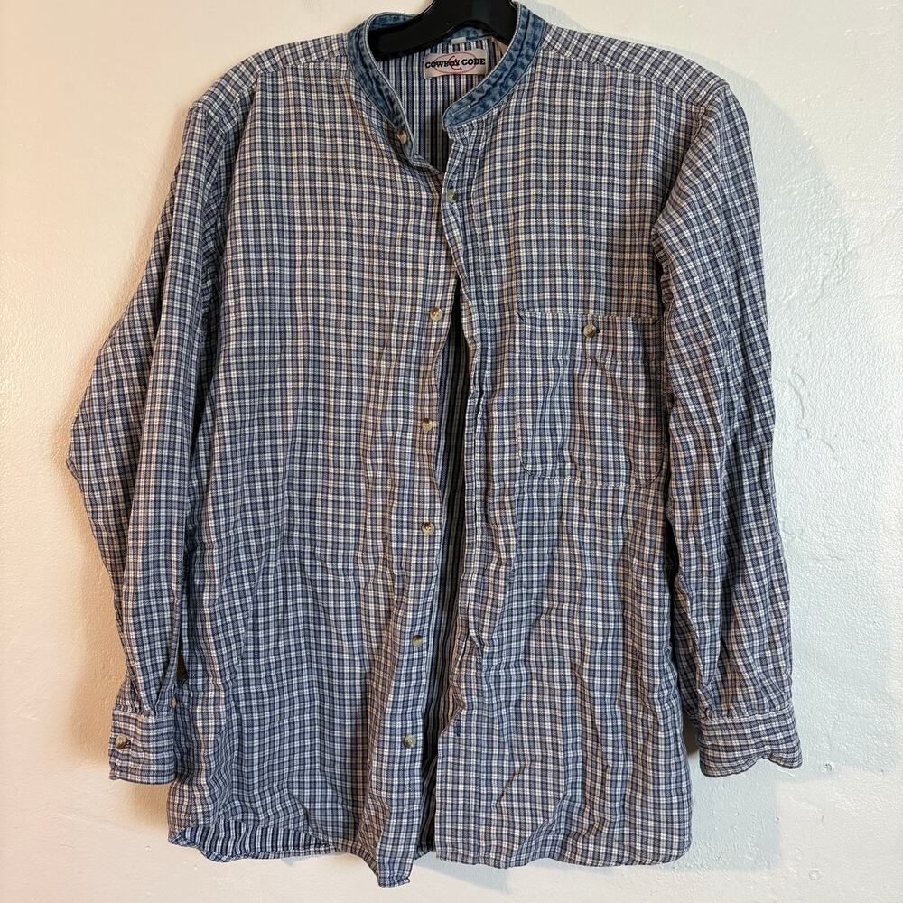 Cowboy Code Plaid Work Shirt with‎ Denim Mock Neck Western